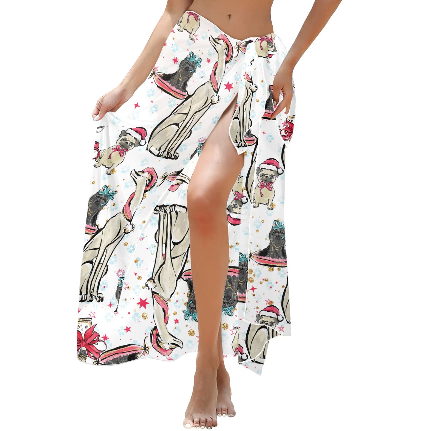 Dog Christmas Long Beach Sarong Wrap