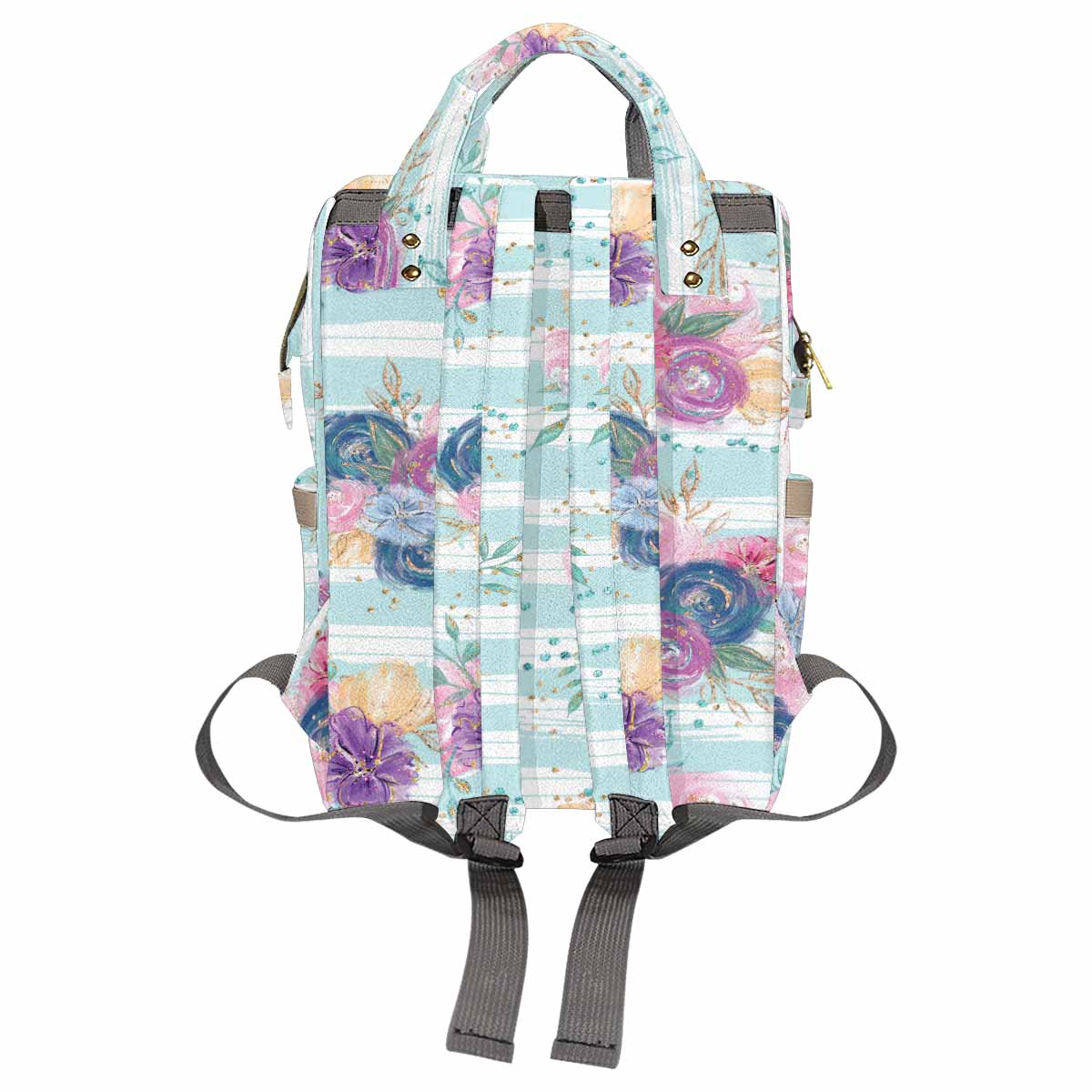 Purple and Pink floral Blue Stripes Diaper Bag Backpack