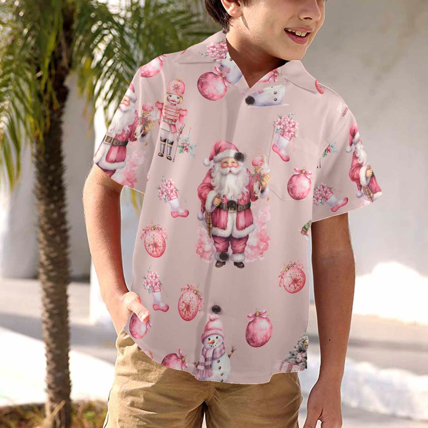 Pink Christmas 50  Little Boys Hawaiian Shirt