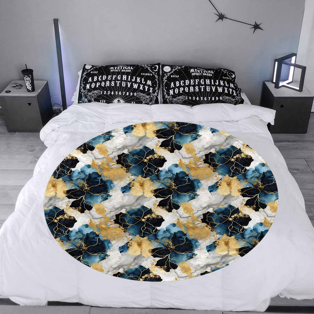 Blue Ink Floral  Circular Micro Fleece Blanket 60"