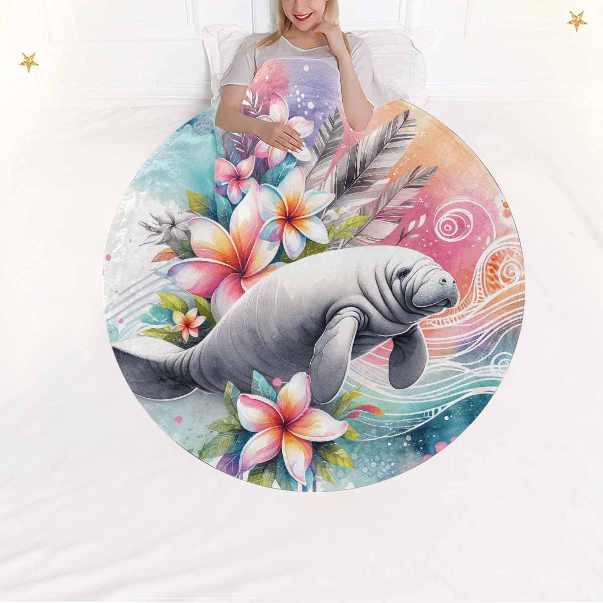 Sea_Animals_Dugong_Awd351102  Circular Micro Fleece Blanket 60"