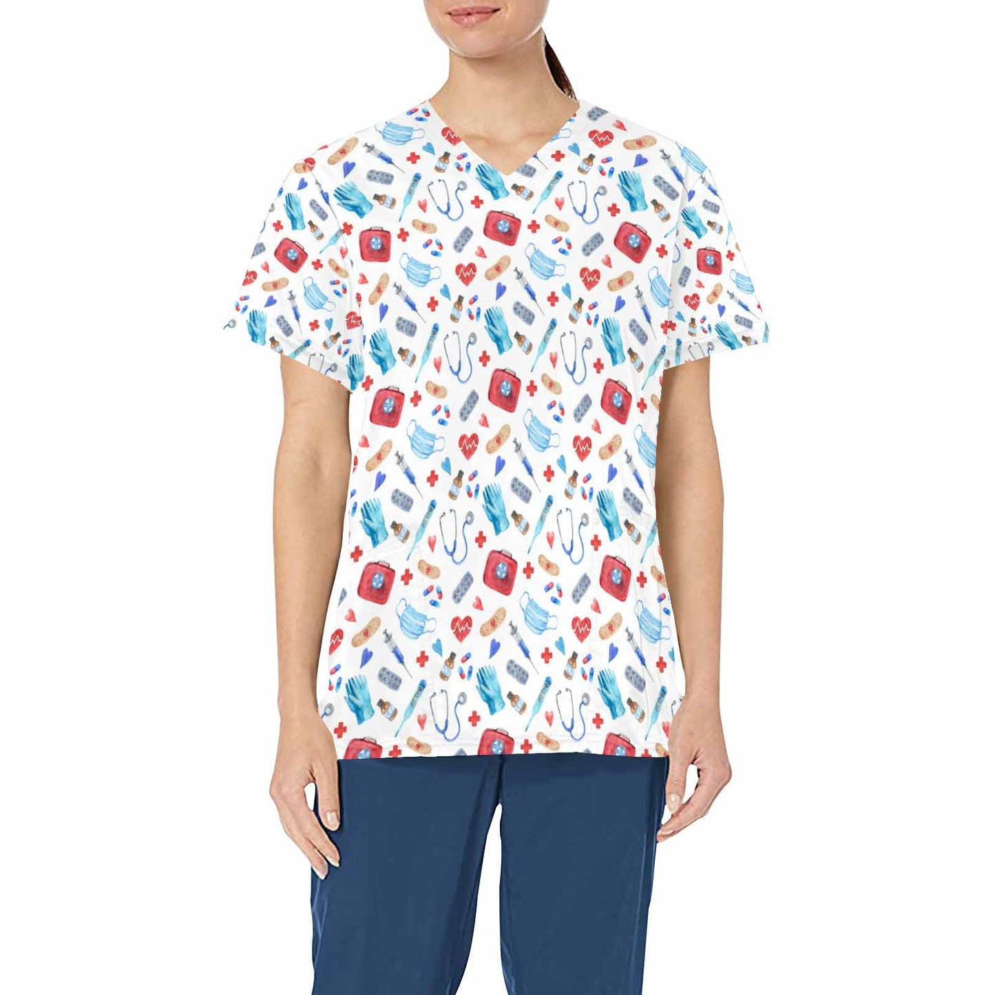 Nurse  Women's V Neck Scrub Top Nurse Uniform with Deep Front Pockets