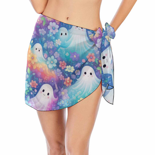 Pastel Halloween Ghosts  Women's Beach Sarong Wrap