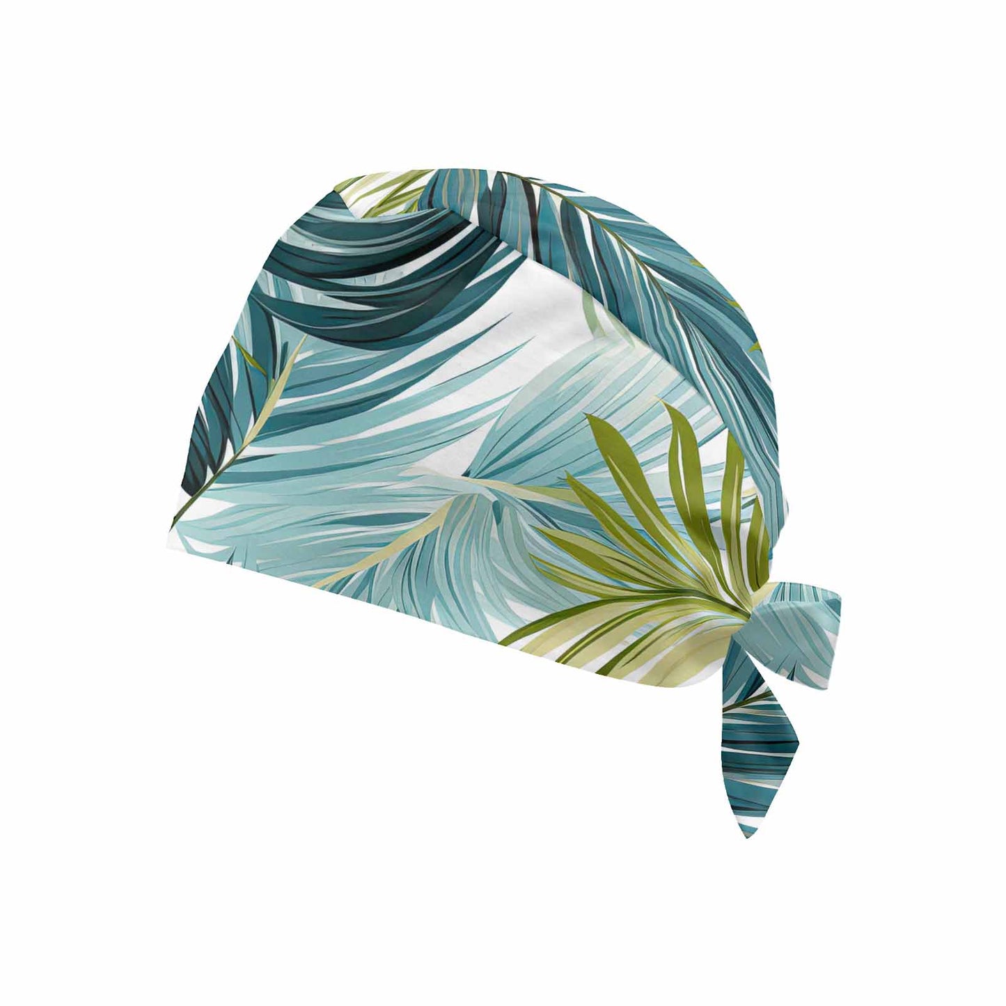 Tropical Palm Leaves Blue and Green  Scrub Cap