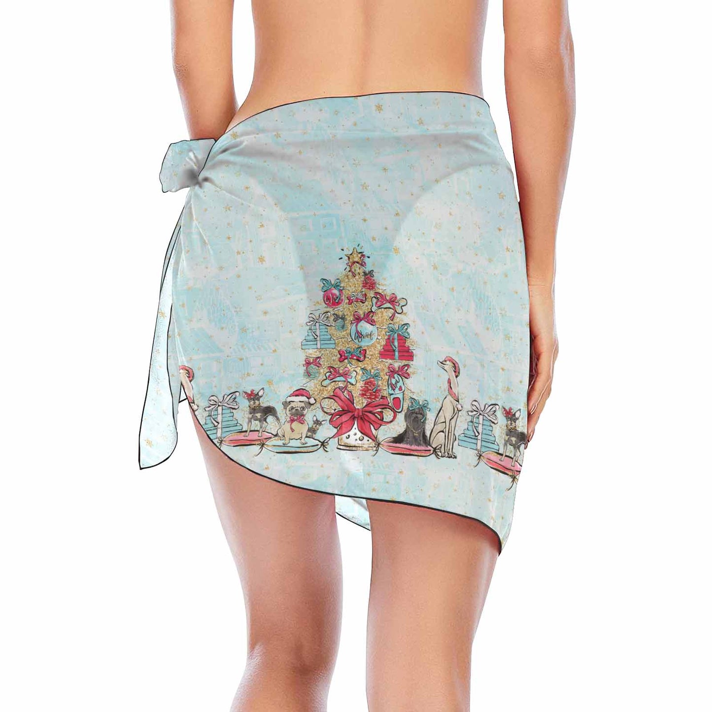 Doggie Christmas Tree  Women's Beach Sarong Wrap