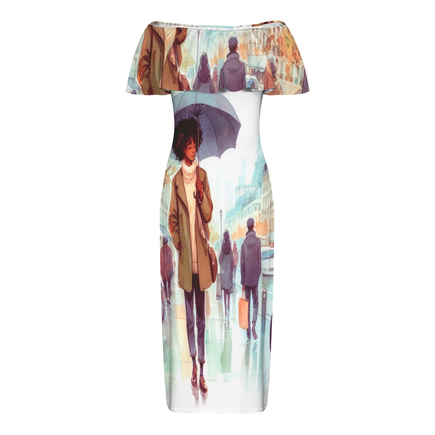 Girl 11 Women's Off Shoulder Ruffle Boat Neck Dress (Model D71)