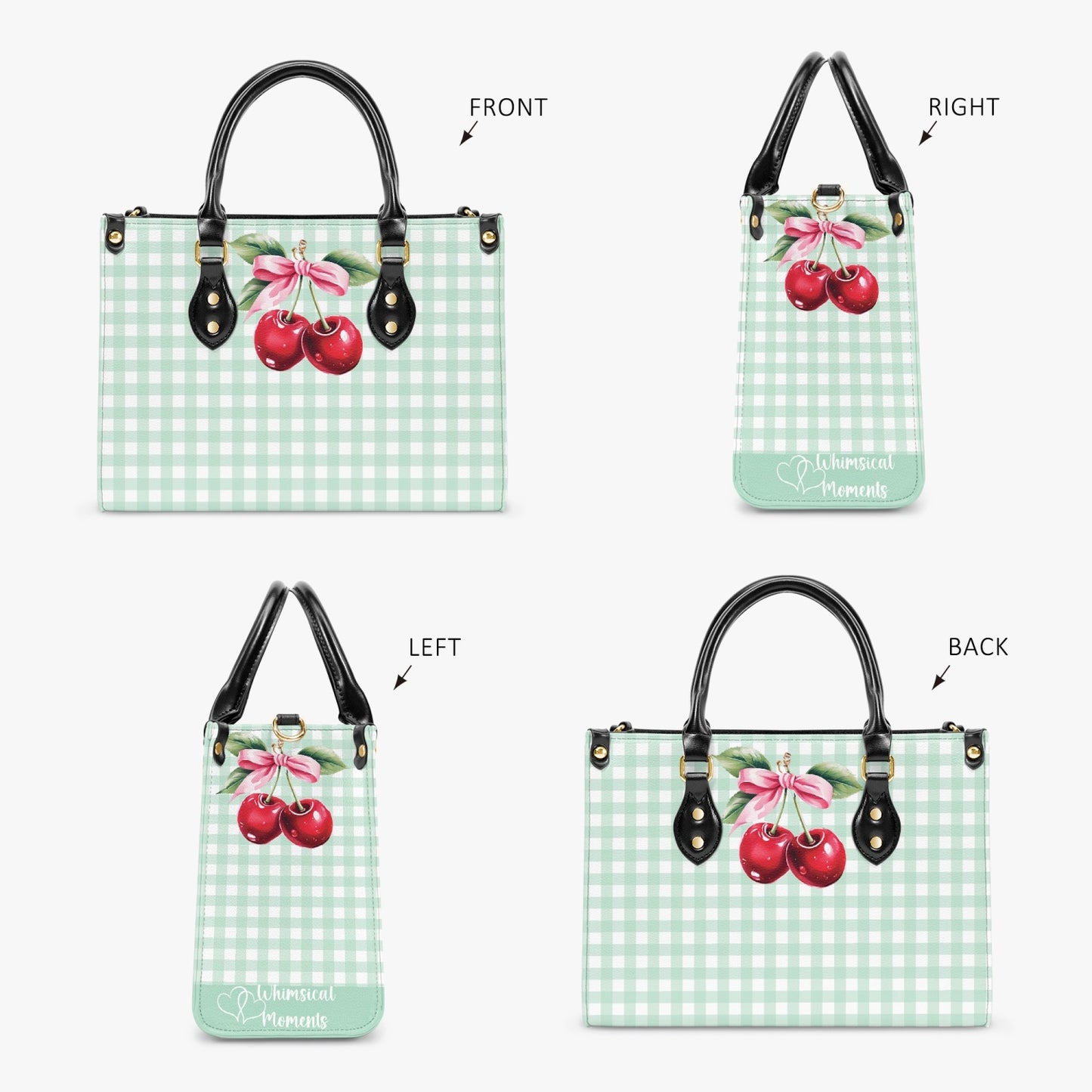 Women's Tote Bag - Rockabilly - Cherries Green Plaid