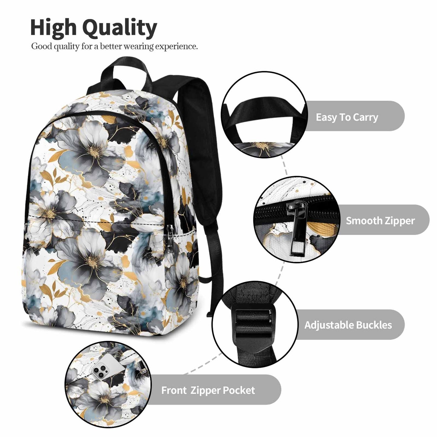 Black White and Gold  Adult Casual Backpack