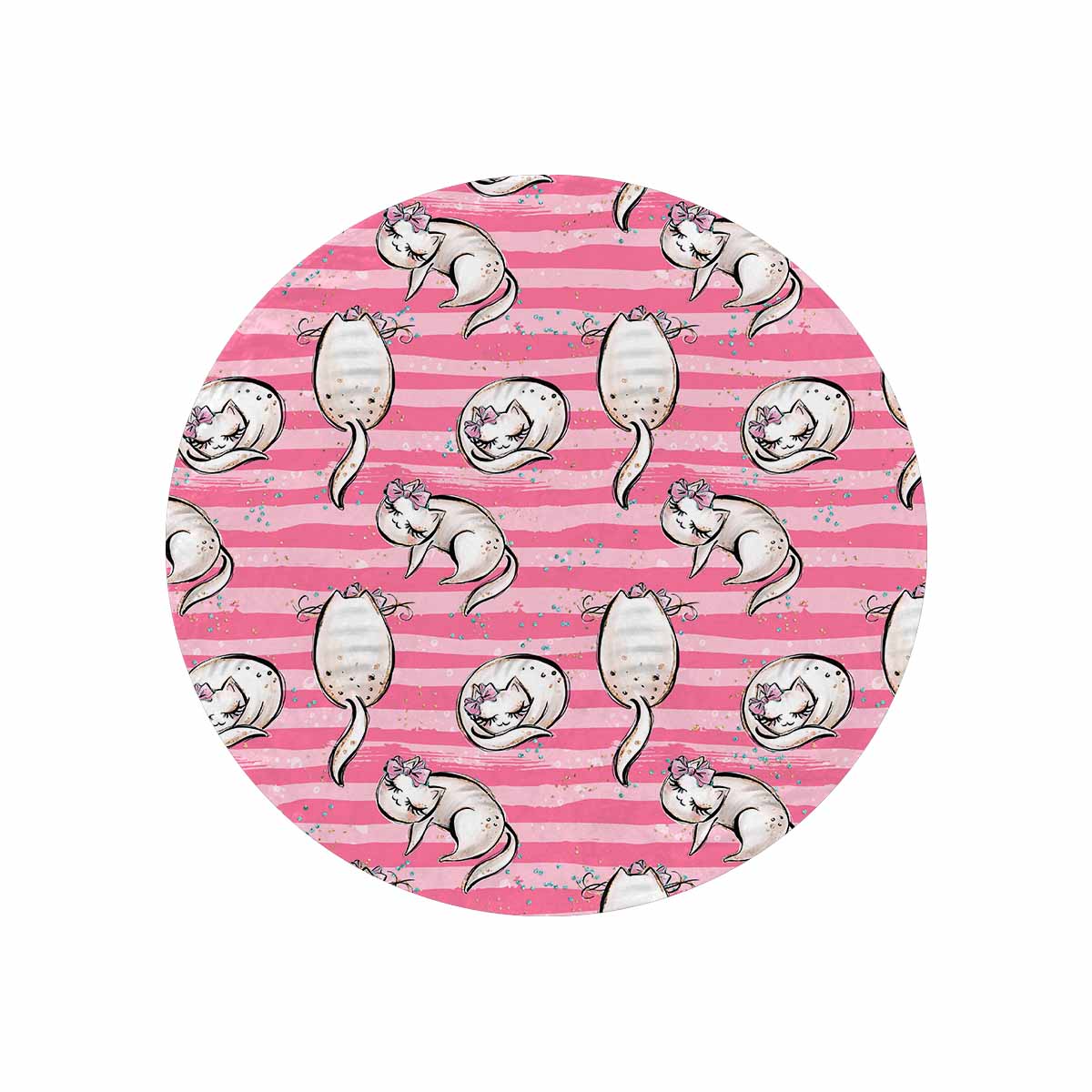 Pink Cats  Circular Micro Fleece Blanket 47"