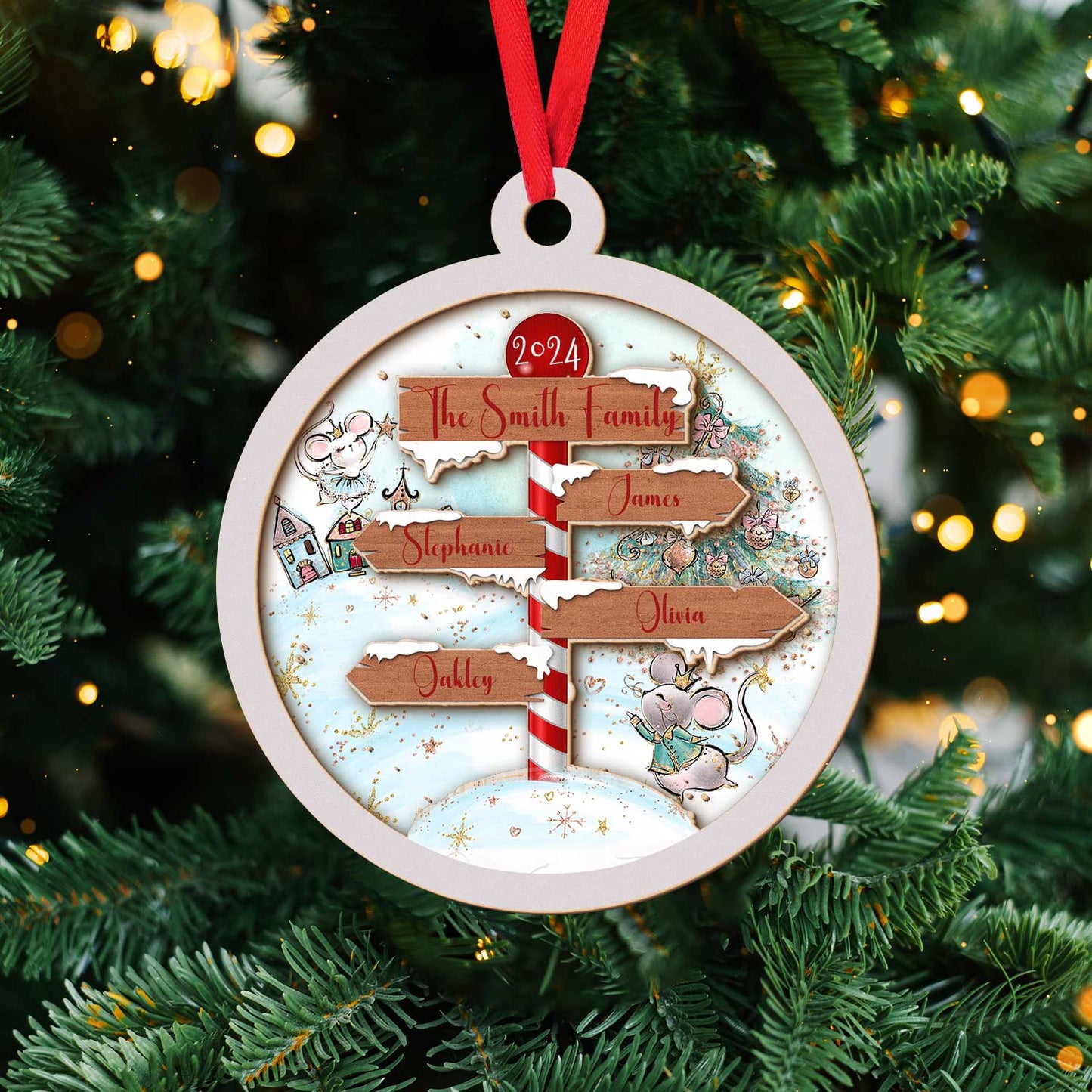 Layered Wooden Personalised North Pole Christmas Ornament