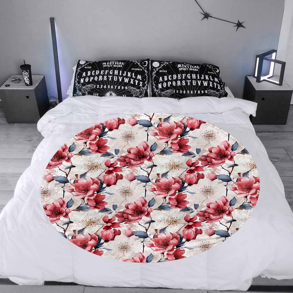 Pink Floral Small  Circular Micro Fleece Blanket 60"