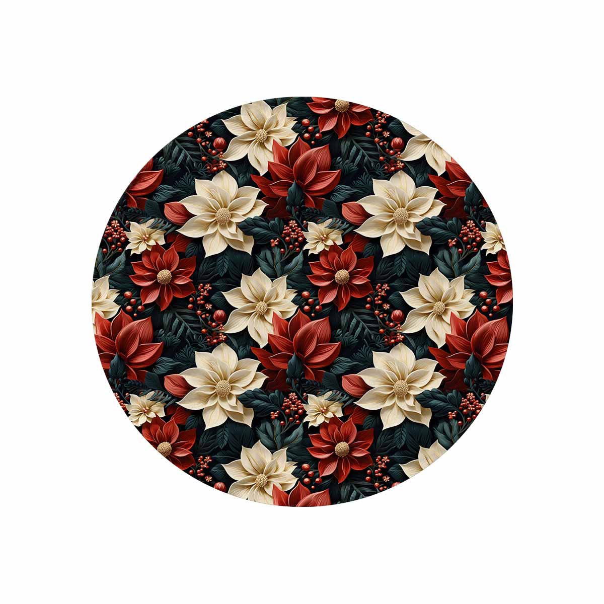 Red Poinsettia  Circular Micro Fleece Blanket 60"