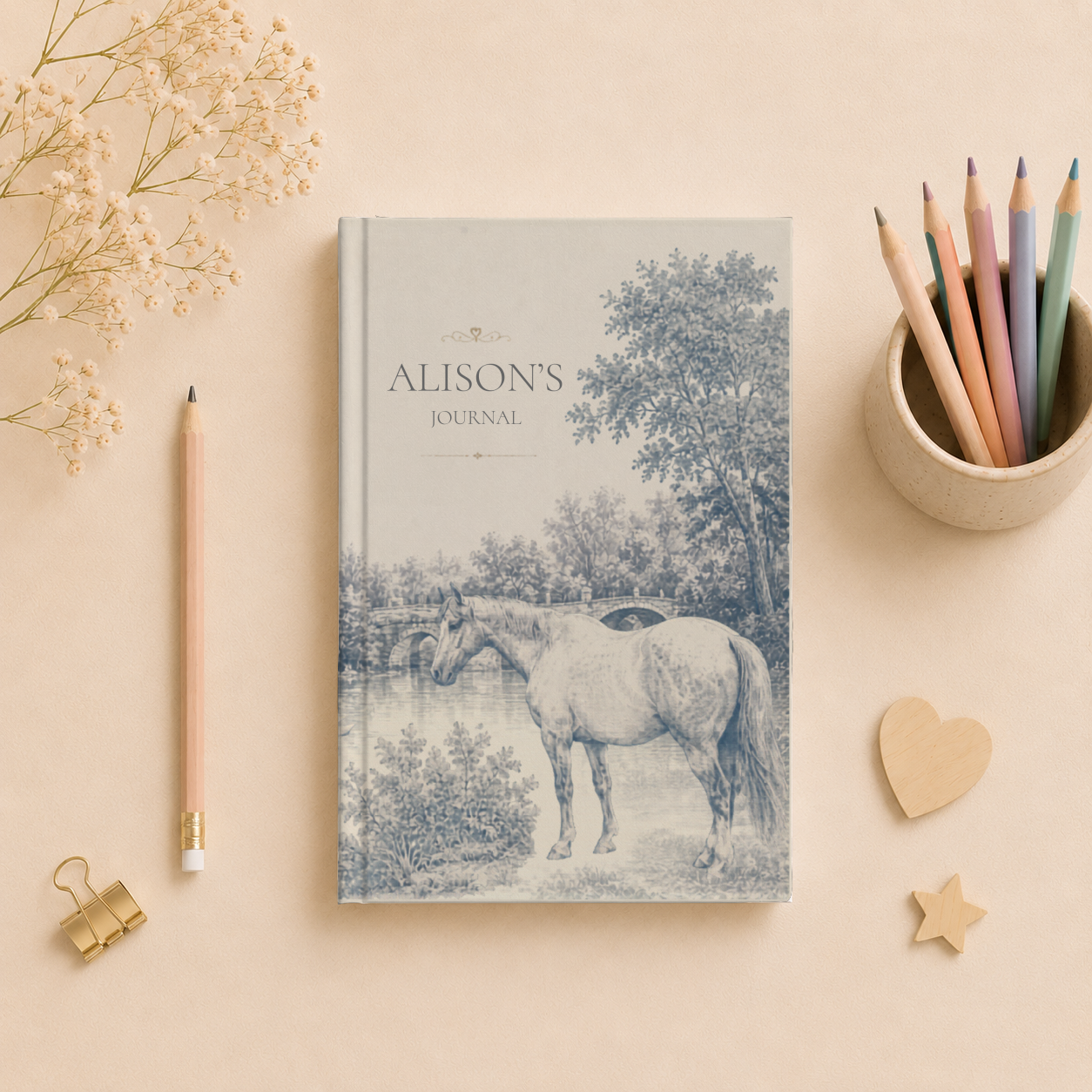 Personalized Horse Lover Journal, Custom Name Notebook, Equine Theme Diary Gift, Matte Hardcover Journal, Horse Sketch Design