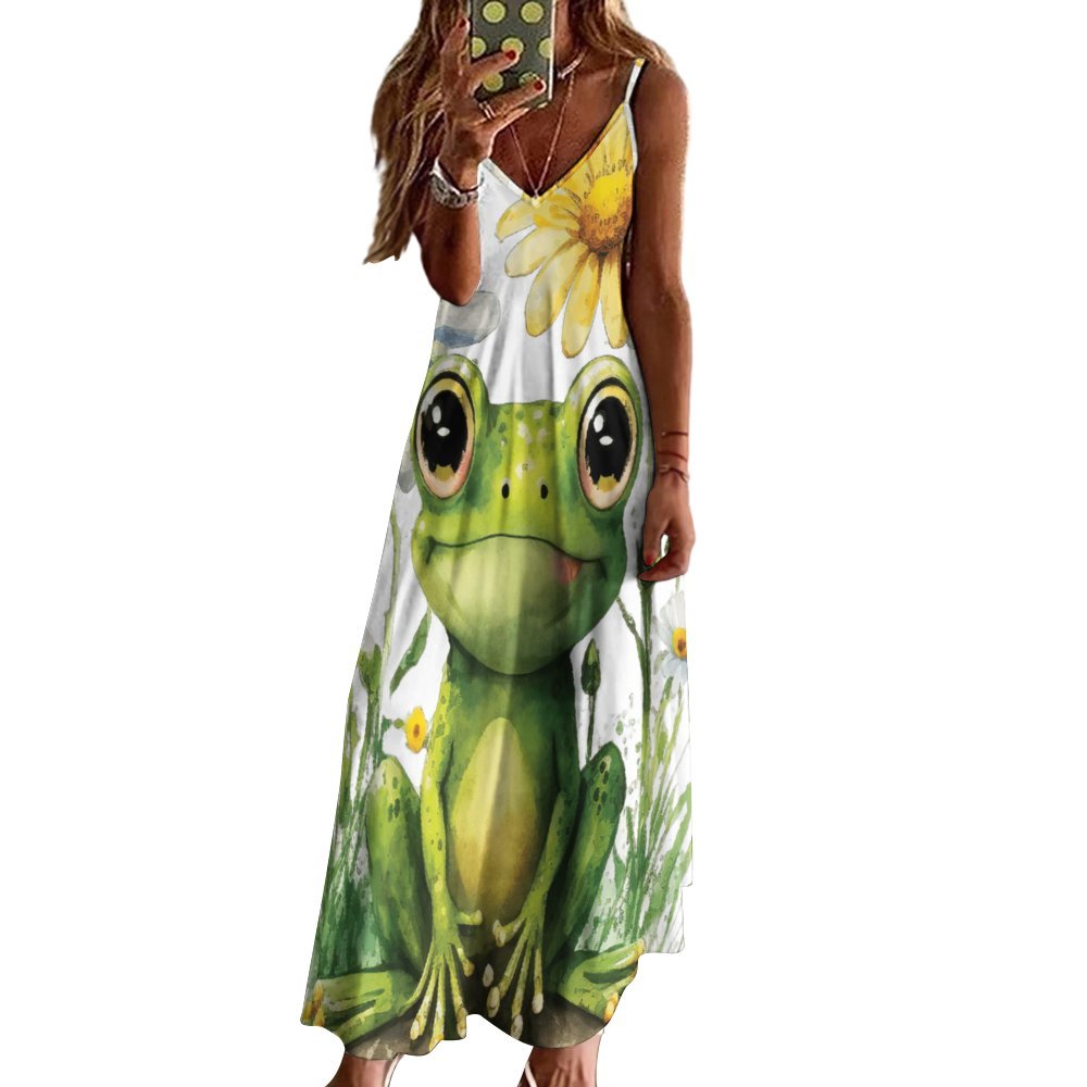 Frog Spaghetti Strap Ankle-Length Dress Long dress