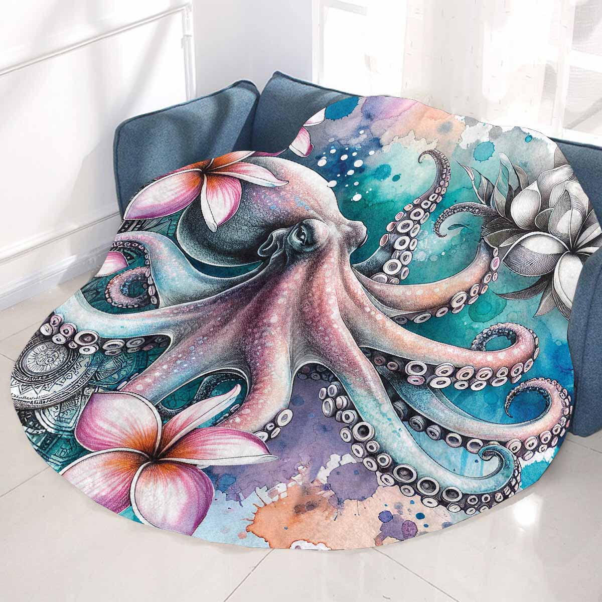 Sea_Animals_Octapus_Awd35199  Circular Micro Fleece Blanket 47"