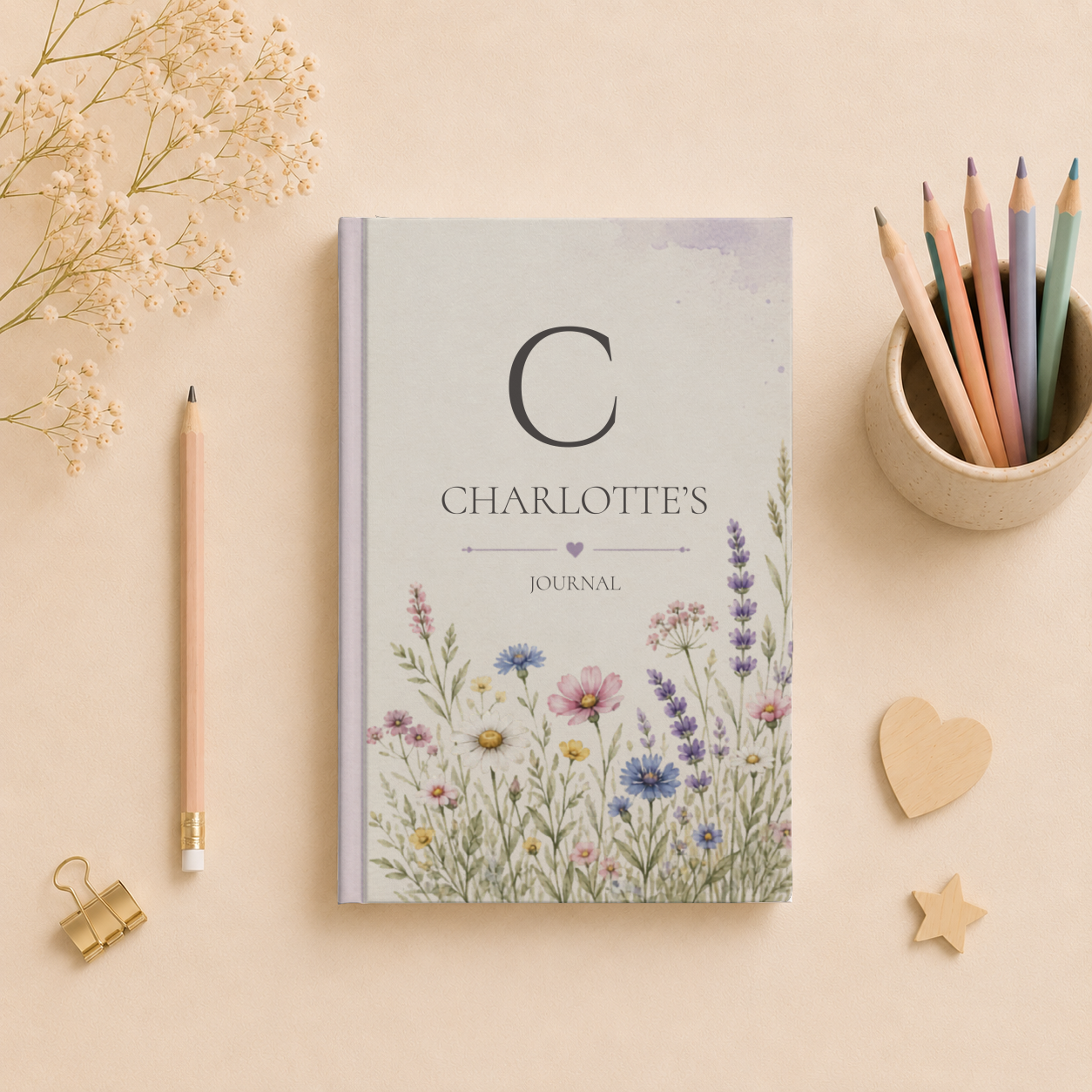 Floral Personalized Journal, Custom Name Notebook, Matte Hardcover Diary, Unique Gift for Writers, Botanical Cover Design, Lined Pages