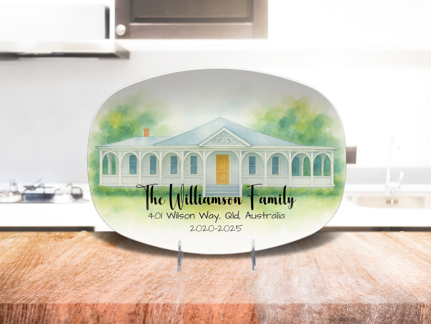 Personalized House Platter, Custom Watercolour Décor, Housewarming Gift, Unique Keepsake Ceramic Oval, Home Portrait Dish