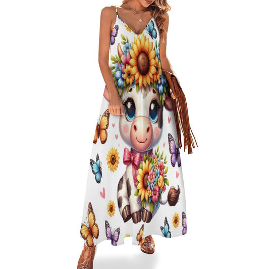 Highland Cow Spaghetti Strap Ankle-Length Dress Long dress