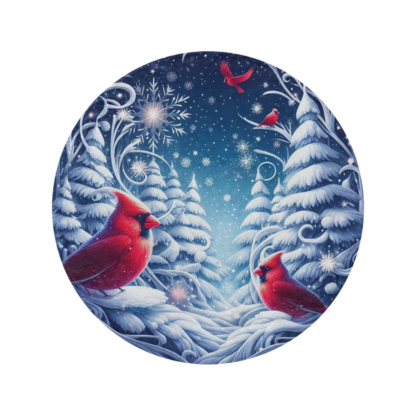 Christmas Cardinals Circular Micro Fleece Blanket