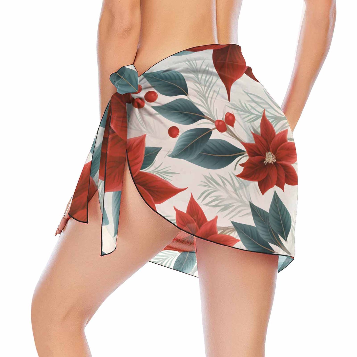 Red Poinsettia 50  Women's Beach Sarong Wrap