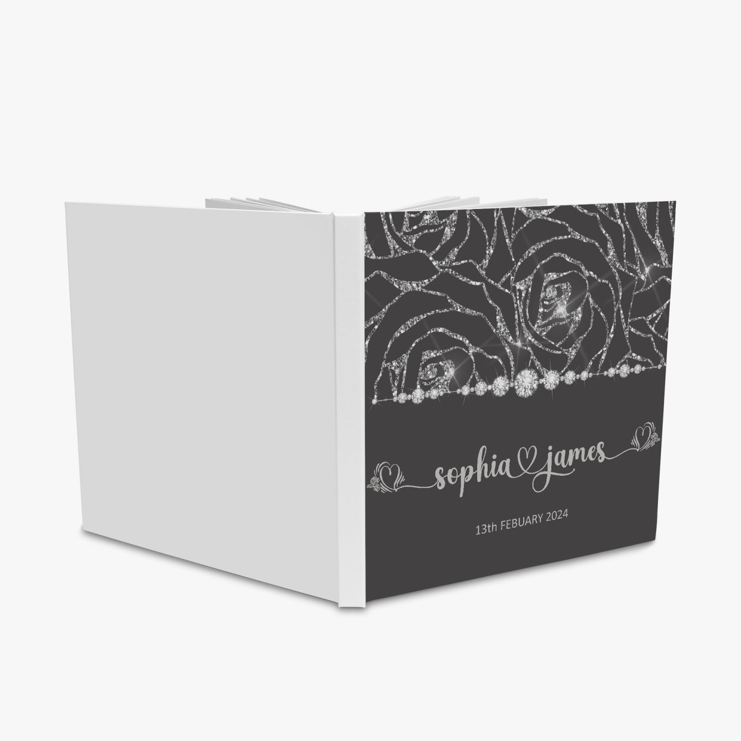 Square Wedding Guest Book, Black and Silver