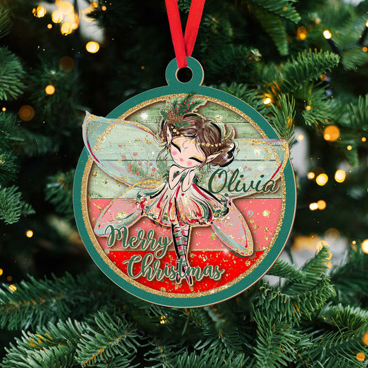 Layered Wooden Personalised Fairy Christmas Ornament