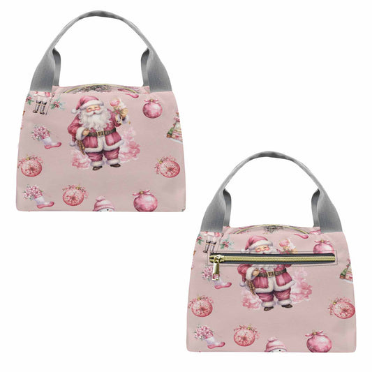 Pink Christmas design 50  Portable Lunch Bag-Grey Handle