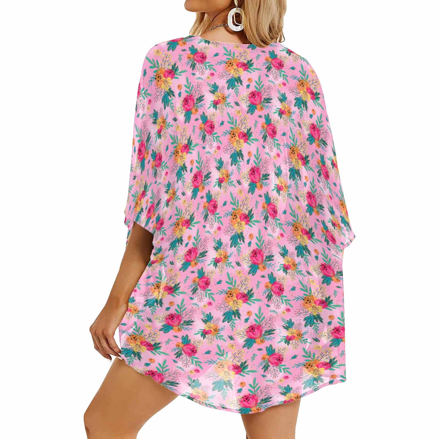 Australian Floral Pink  Women's Kimono Chiffon Cover Up