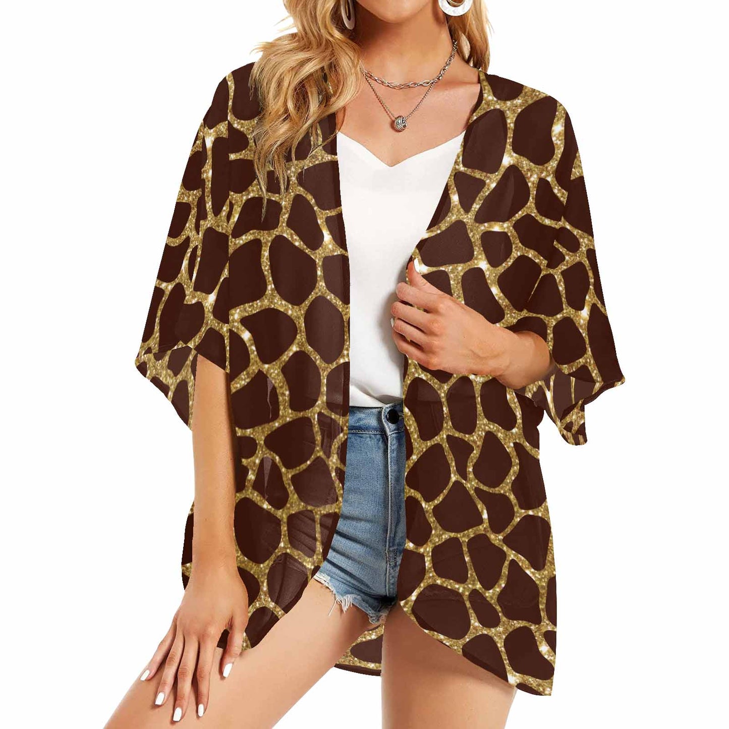 Animal print 6  Women's Kimono Chiffon Cover Up