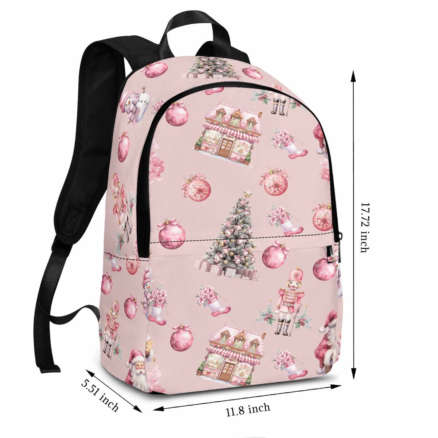 Pink Christmas Large Print Adult Casual Backpack