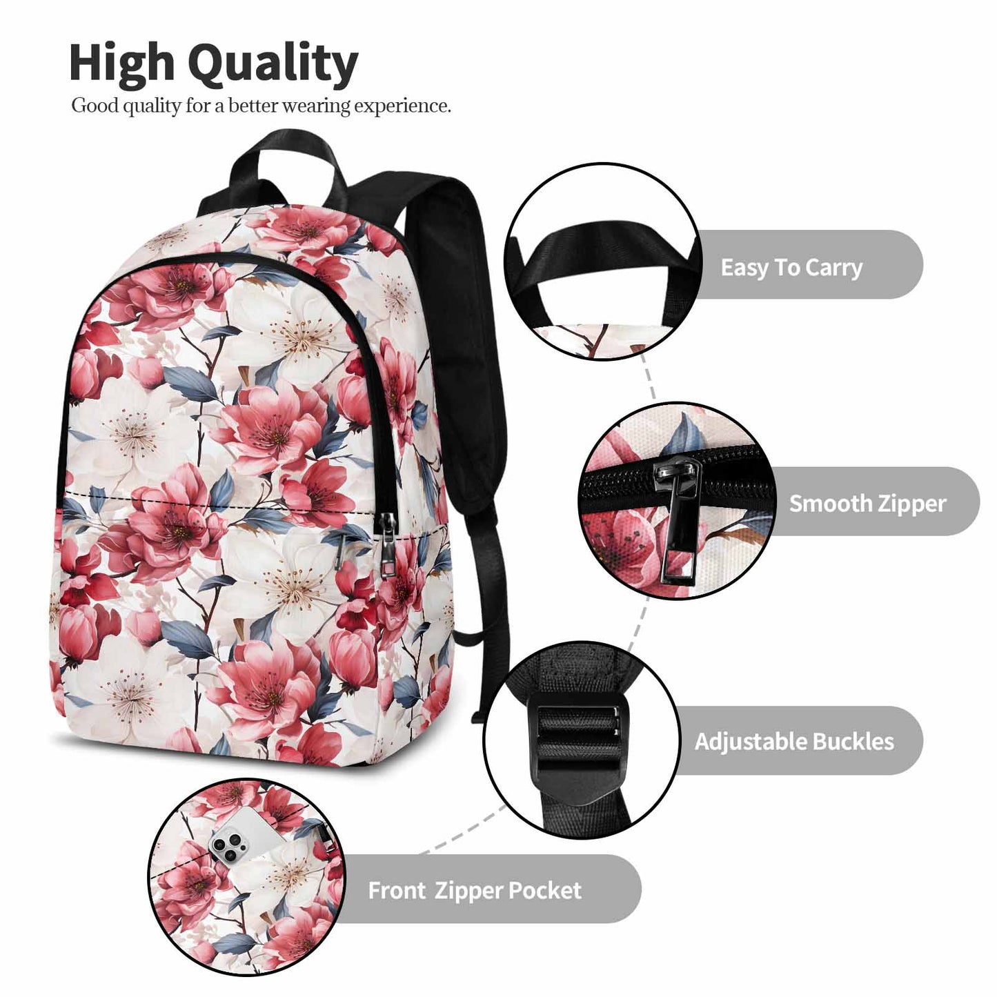 Pink Floral Small  Adult Casual Backpack