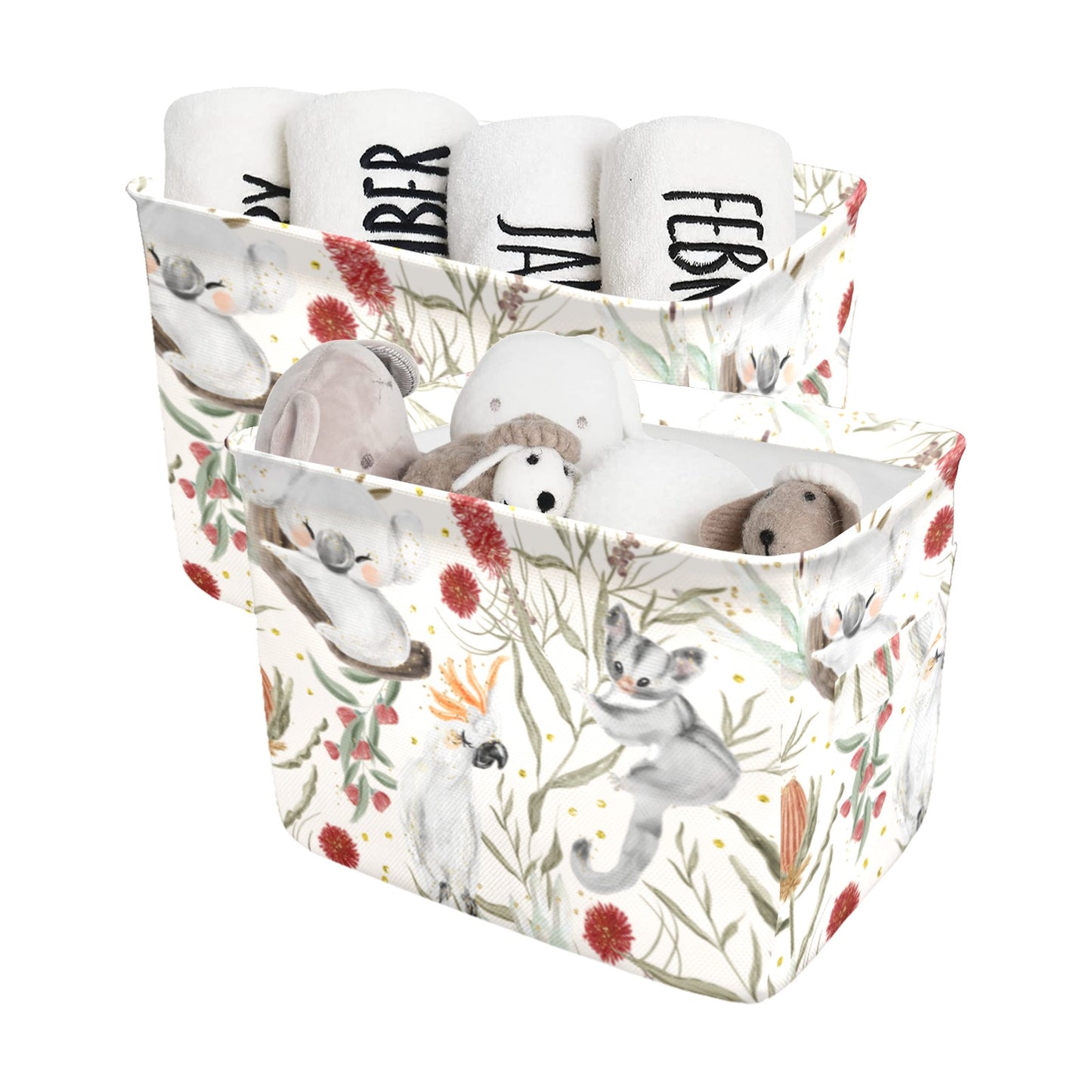 Australian Animals, Koala Cockatoo and Sugar Glider Fabric Storage Basket