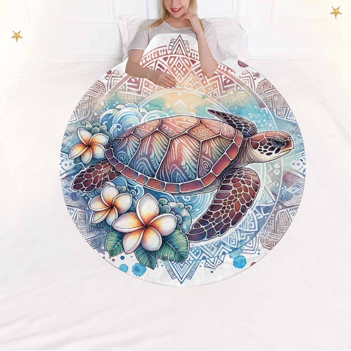 Sea_Animals_Turtle_Awd351107  Circular Micro Fleece Blanket 47"