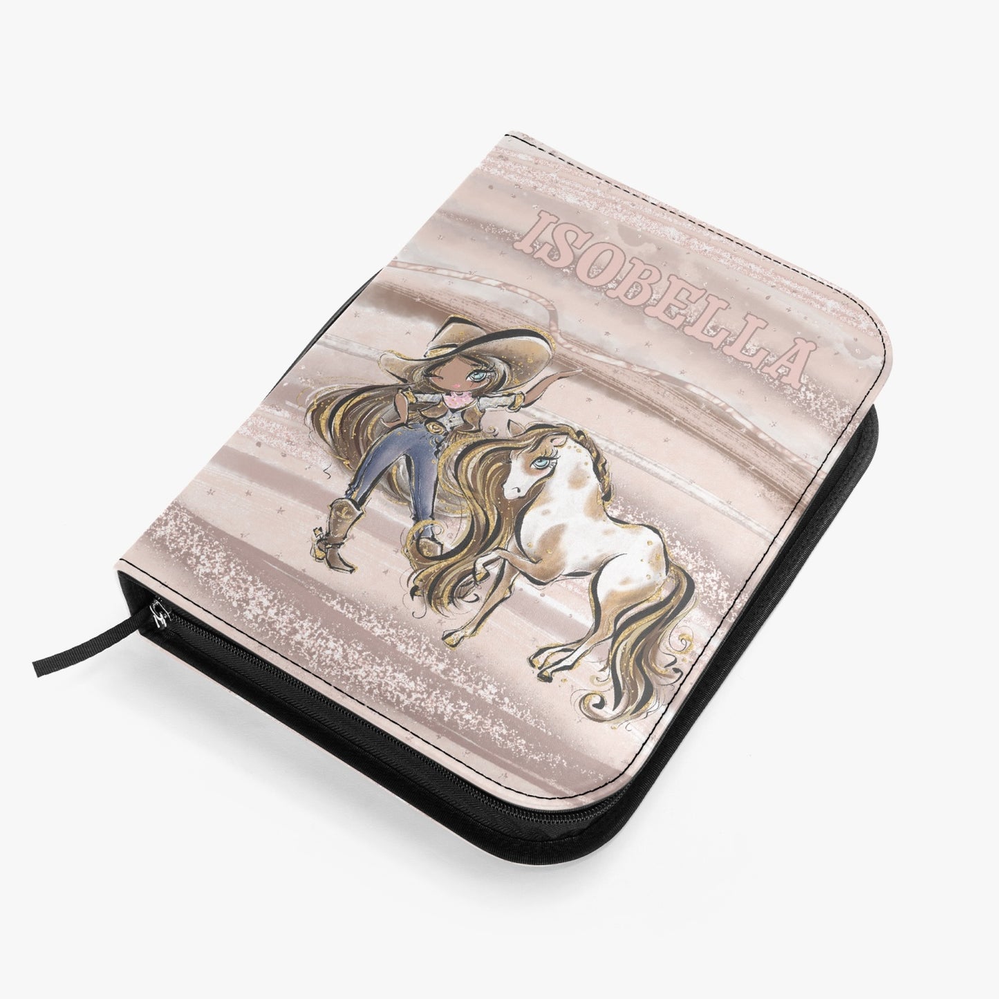 Book/Bible Cover, Howdy, Cowgirl and Horse, Brunette Hair, Olive Skin, Blue Eyes