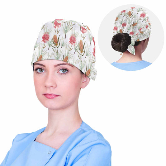 Nurse Scrub Cap Australian Floral Protea  Scrub Cap