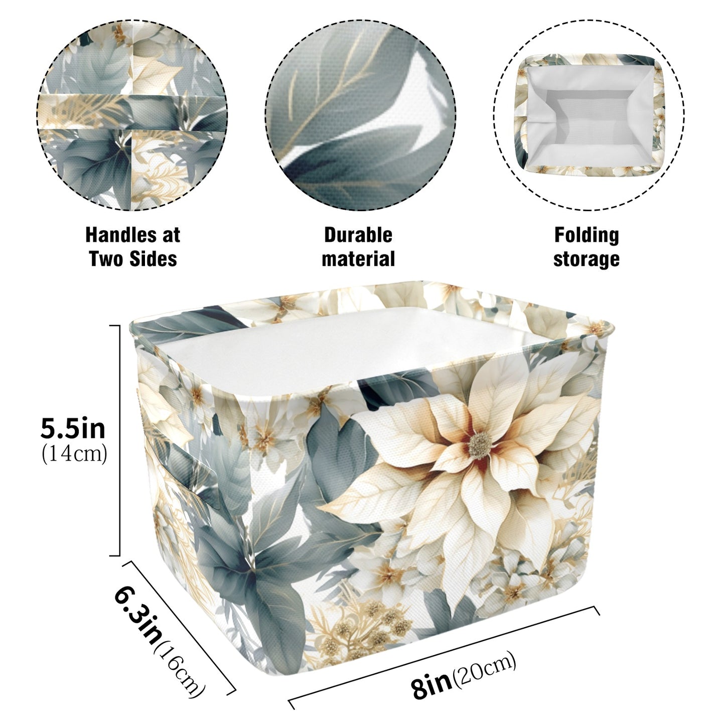 Cream Poinsettia Fabric Storage Basket