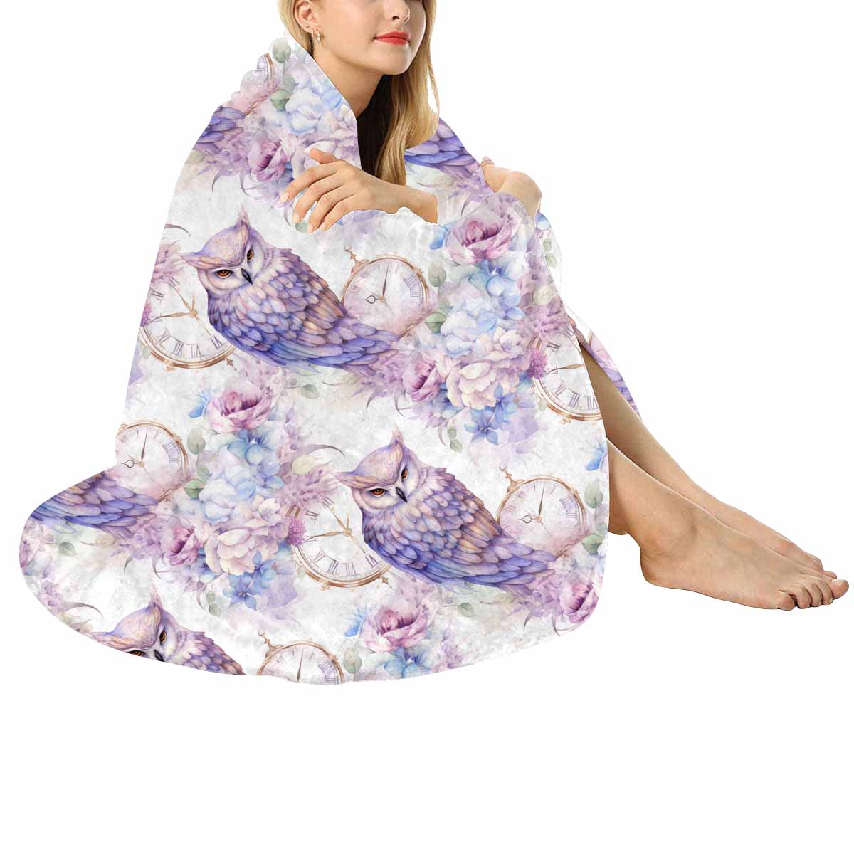 Pastel Owls  Circular Micro Fleece Blanket 47"