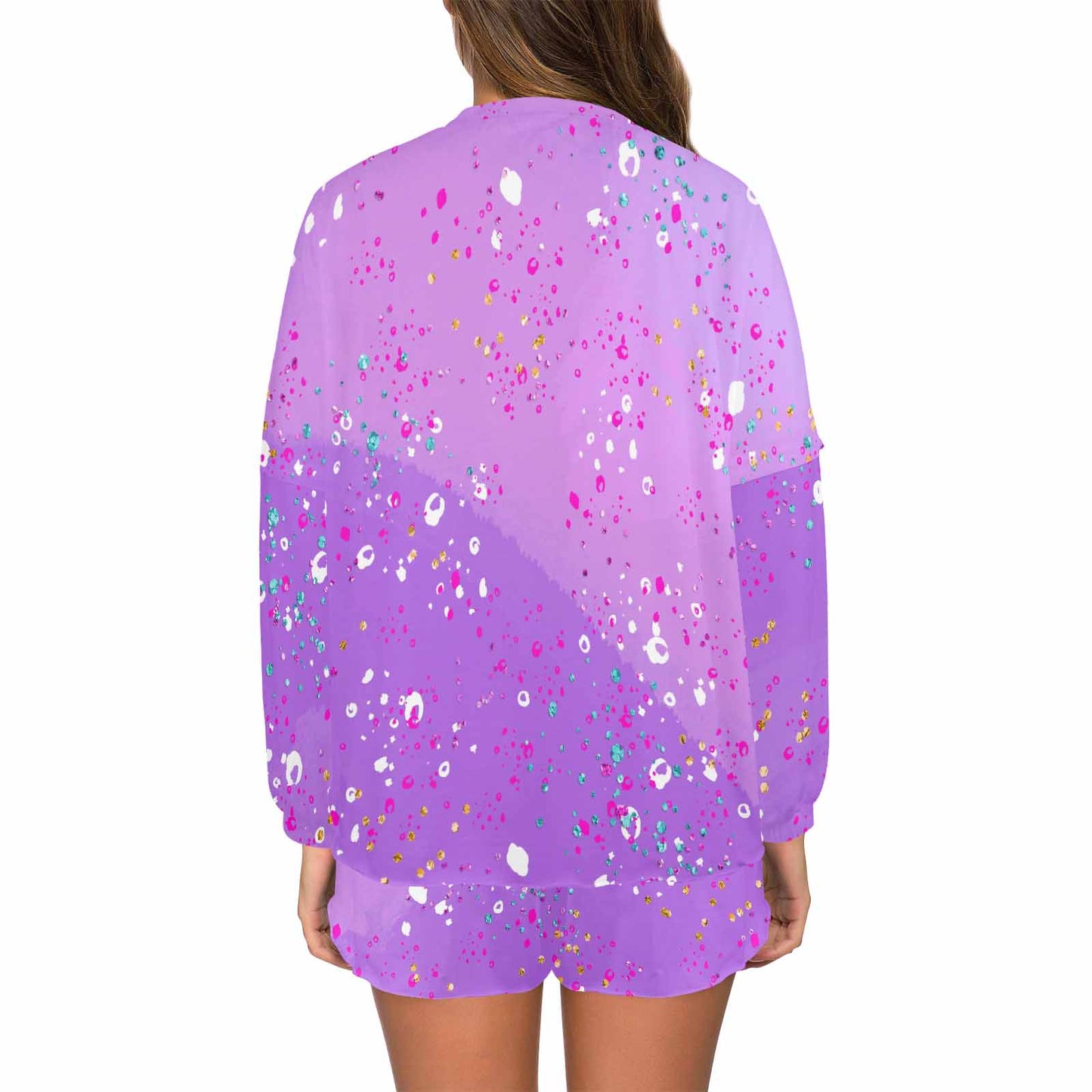 Purple Splash  Women's Long Sleeve Pajama Set with Shorts