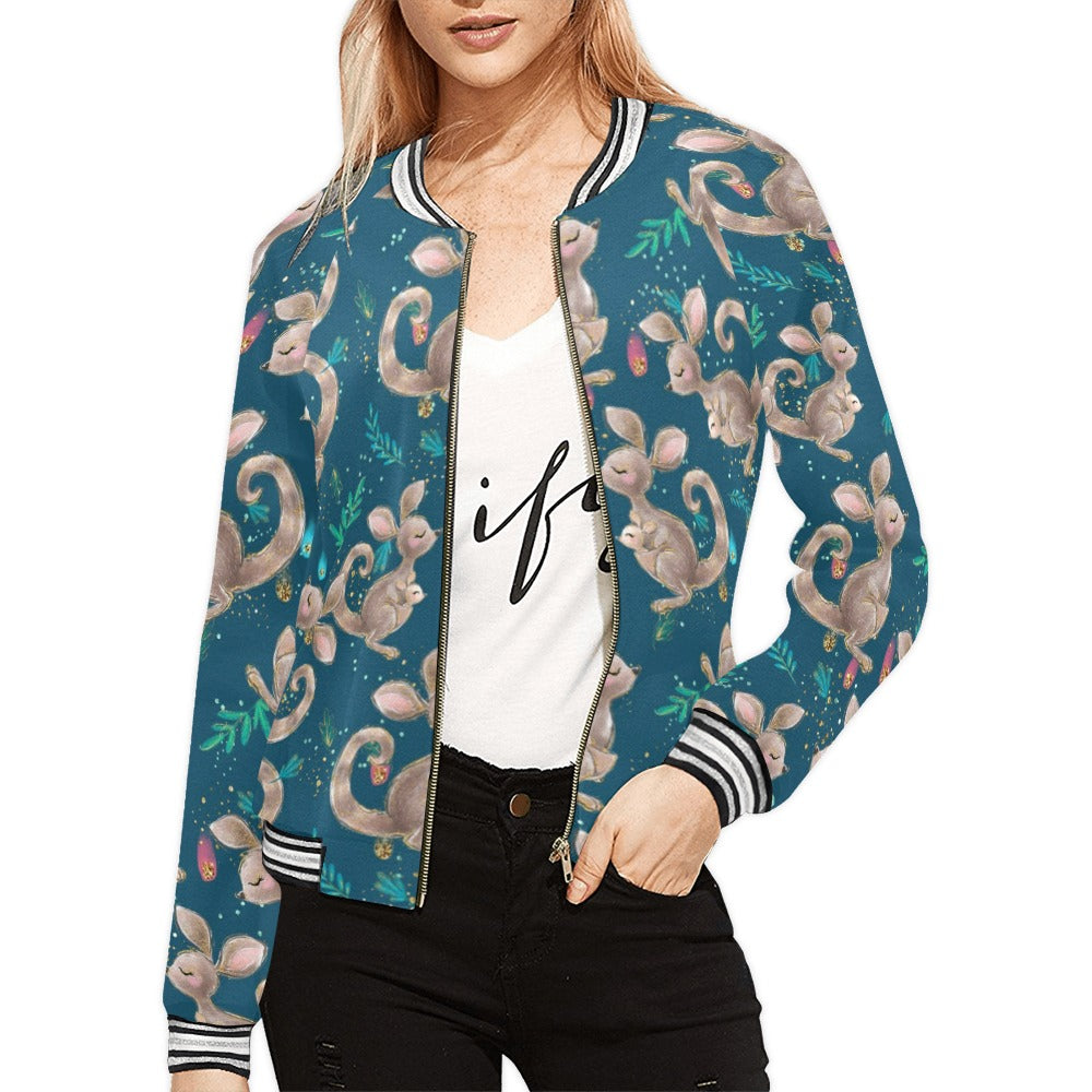 Australian Animals Kangaroo Green Bomber Jacket for Women