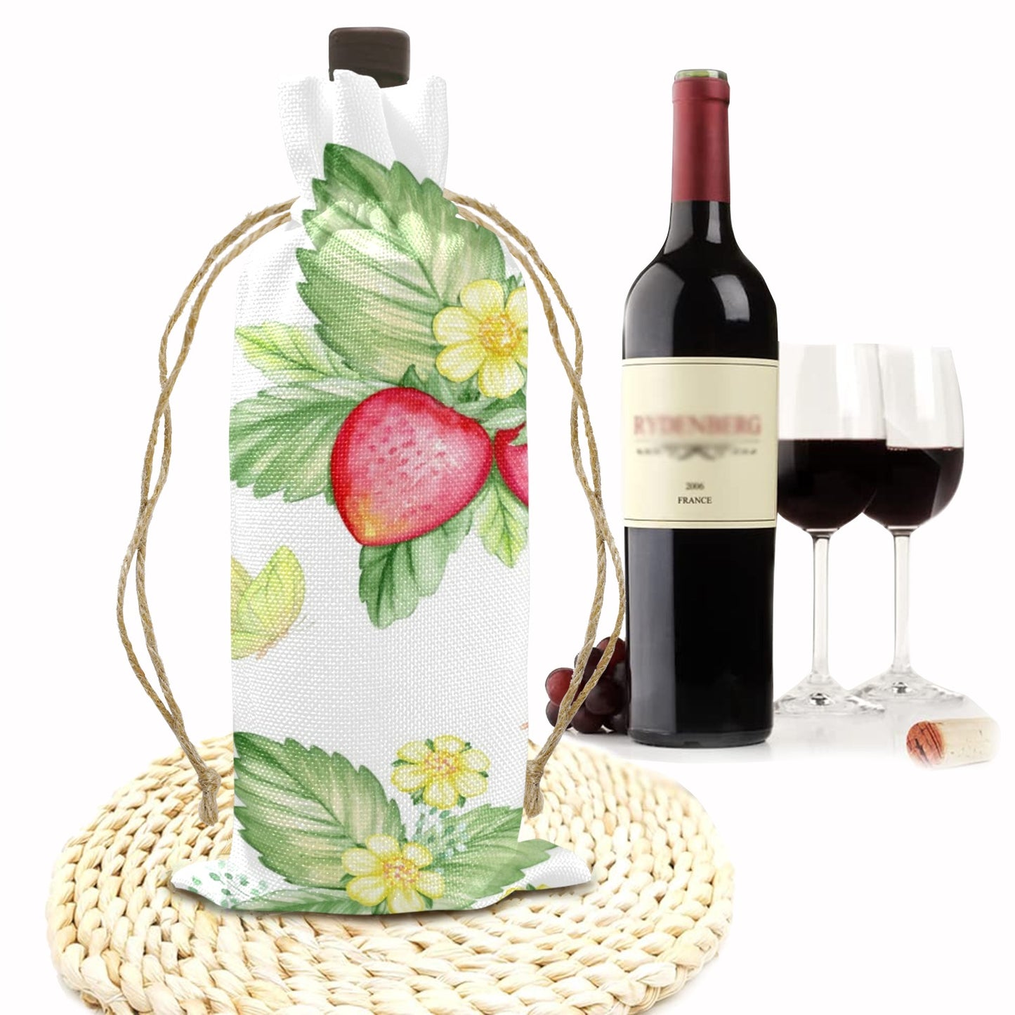 Strawberry Fields Linen Wine Bottle Bag