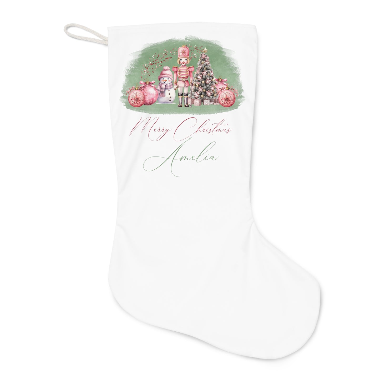 Personalised Santa Stocking, Sage Christmas Nutcracker