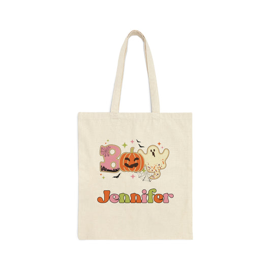 Cotton Canvas Tote Bag, Personalized Trick or Treat Bag, Personalised Halloween Bag, Halloween Tote, Kids Halloween Bag, Trick-or-Treat Bag