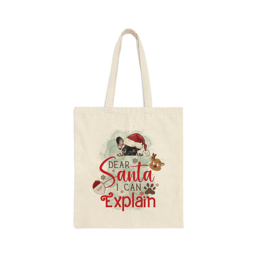 Cotton Canvas Tote Bag, Dog Paws Bag, Dear Santa Bag, Dear Santa Tote, Christmas Bag, Dog Christmas Tote Bag