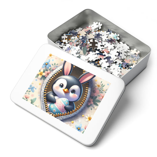 Jigsaw Puzzle, Easter, Penguin with Bunny Ears, Personalised/Non-Personalised (30, 110, 252, 500,1000-Piece) Awd-1307