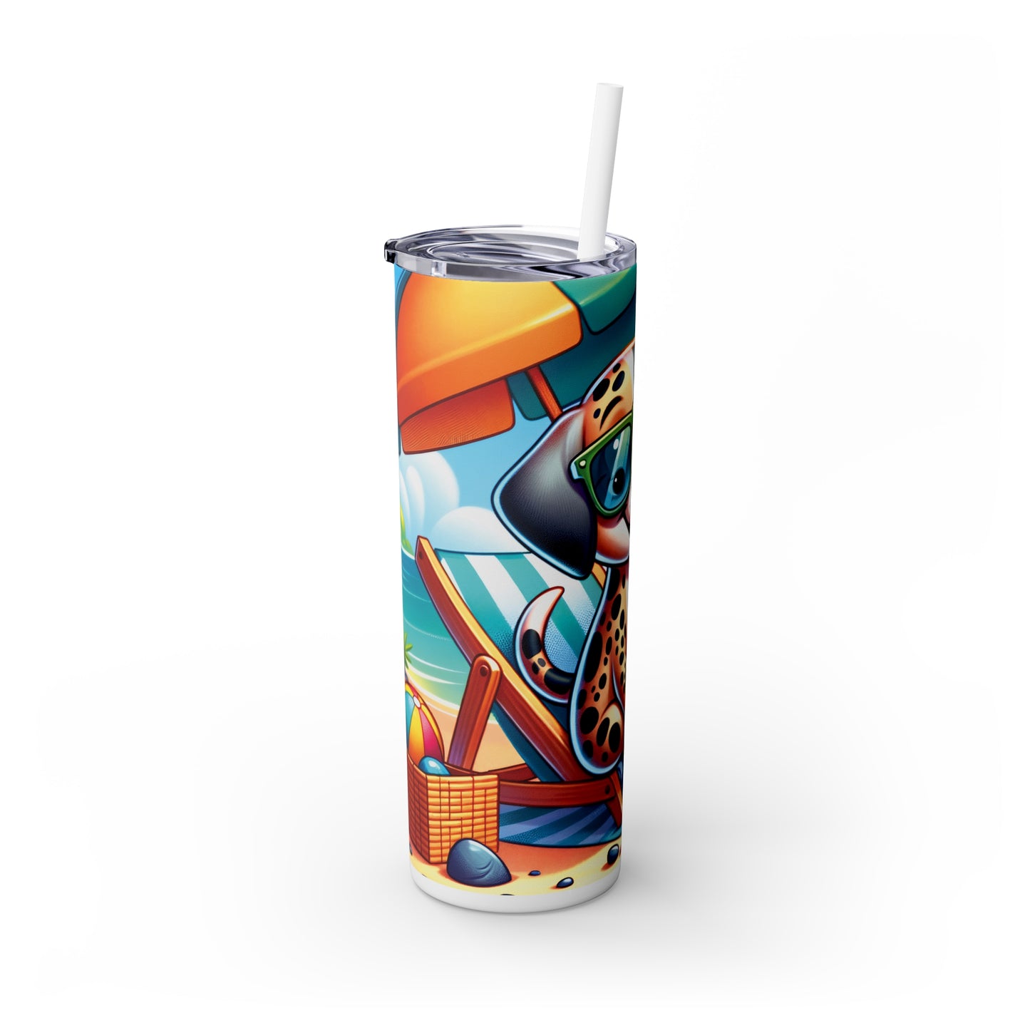 Skinny Tumbler with Straw, 20oz, Dog on Beach, Catahoula Leopard, awd-1203