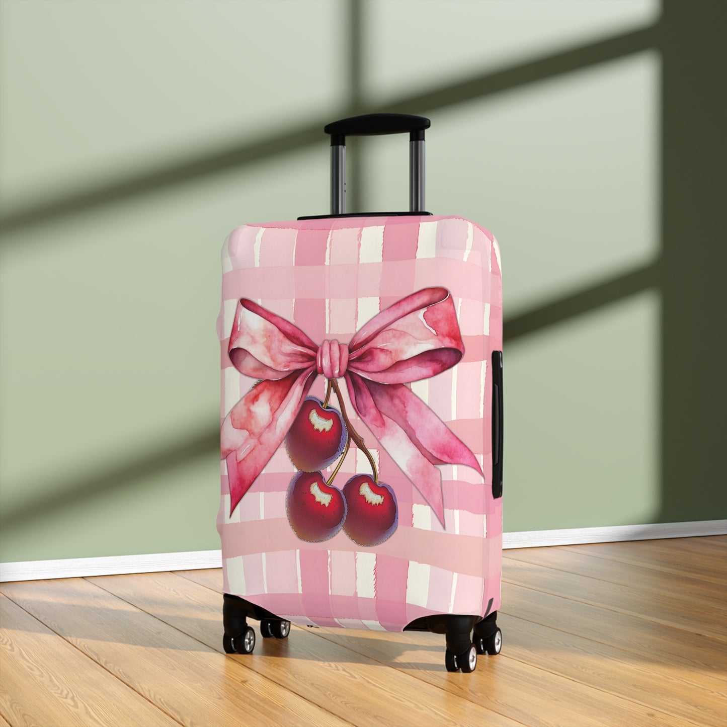 Luggage Cover, Rockabilly, Coquette, Pink Tartan, Cherries and Ribbon, awd-2517