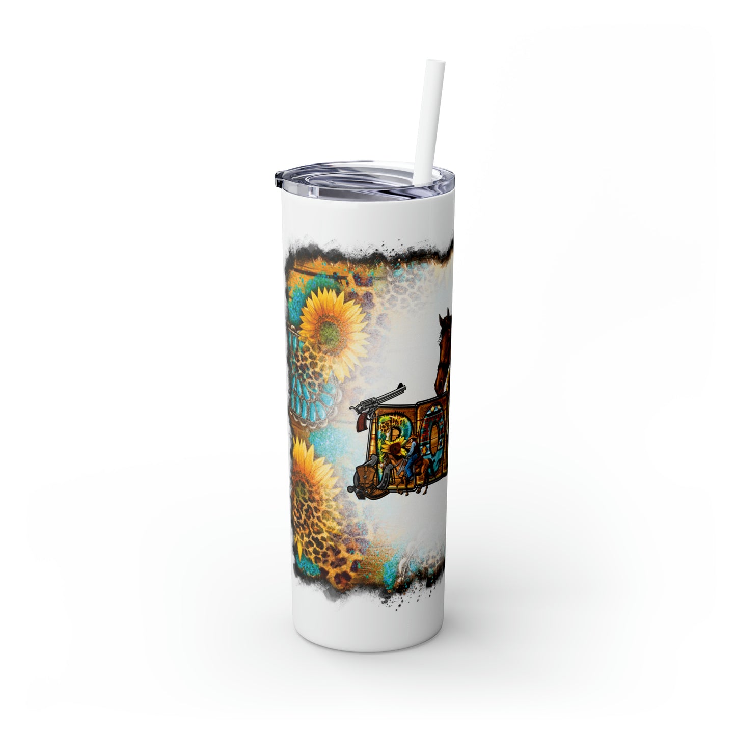 Skinny Tumbler with Straw, 20oz, Sunflowers, Western, Quote, Rodeo