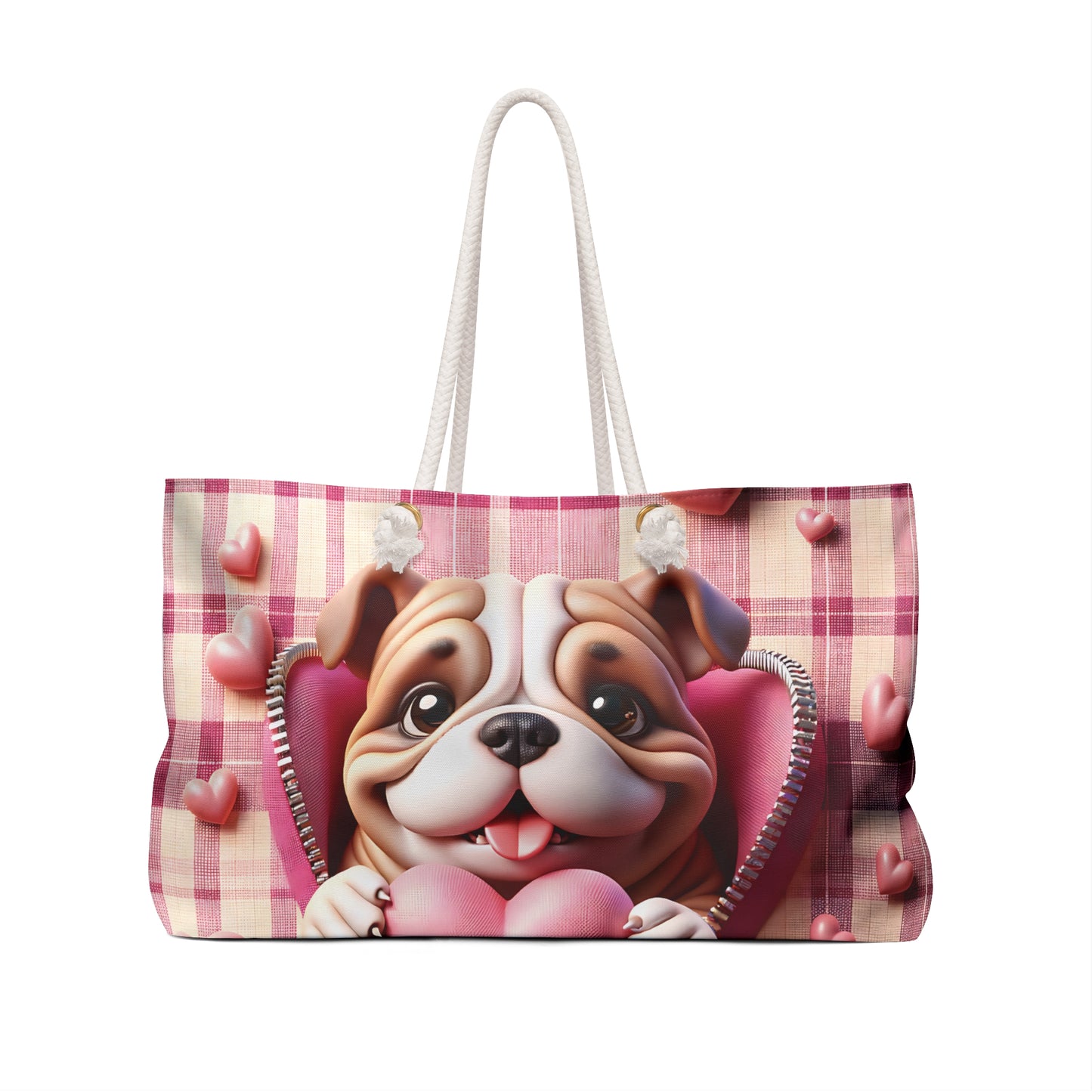 Personalised/Non-Personalised Weekender Bag, Cute Dog, Zipper, Valentines Day, Large Weekender Bag, Beach Bag, Book Bag