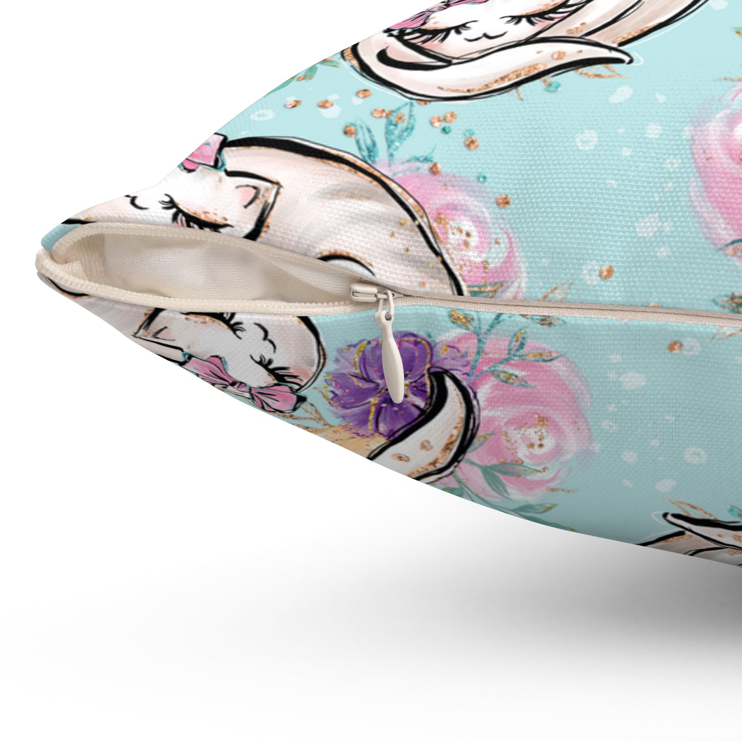 Spun Polyester Square Pillow, Cats Floral Cushion