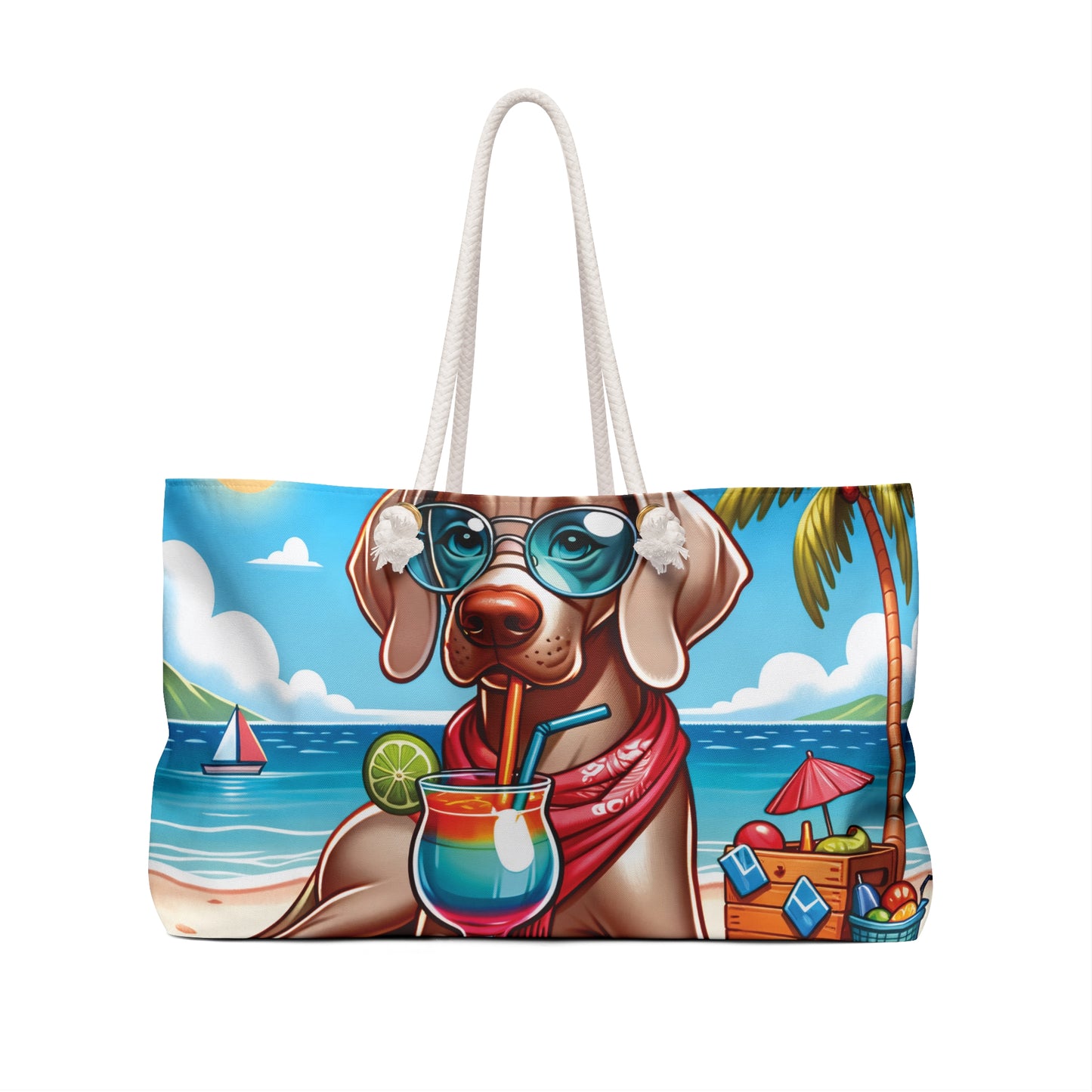 Personalised/Non-Personalised Weekender Bag, Summer Beach Dog, Weimaraner, Large Weekender Bag, Beach Bag, Book Bag